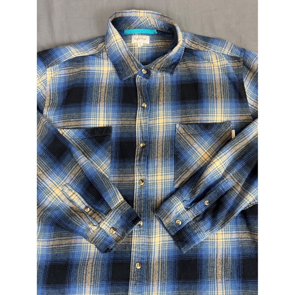 Brixton Men XL Blue Plaid Flannel Button Down Shirt Long Sleeve Cotton Bowery